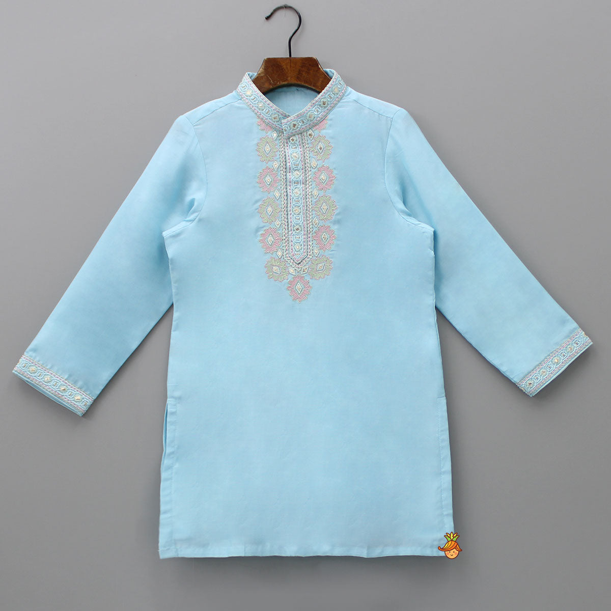 Thread Embroidered Blue Kurta And Pyjama