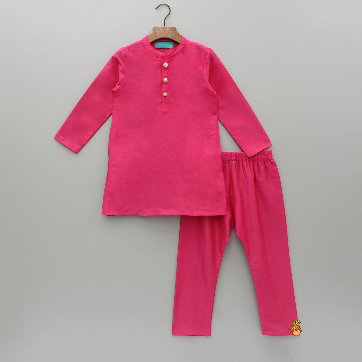 Pink Kurta With Faux Mirror Embroidered Jacket And Pyjama