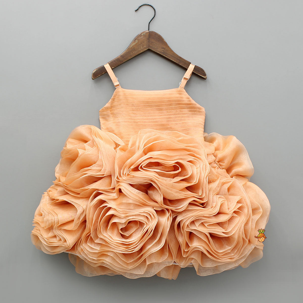 Pleated Yoke Organza Strappy Dress