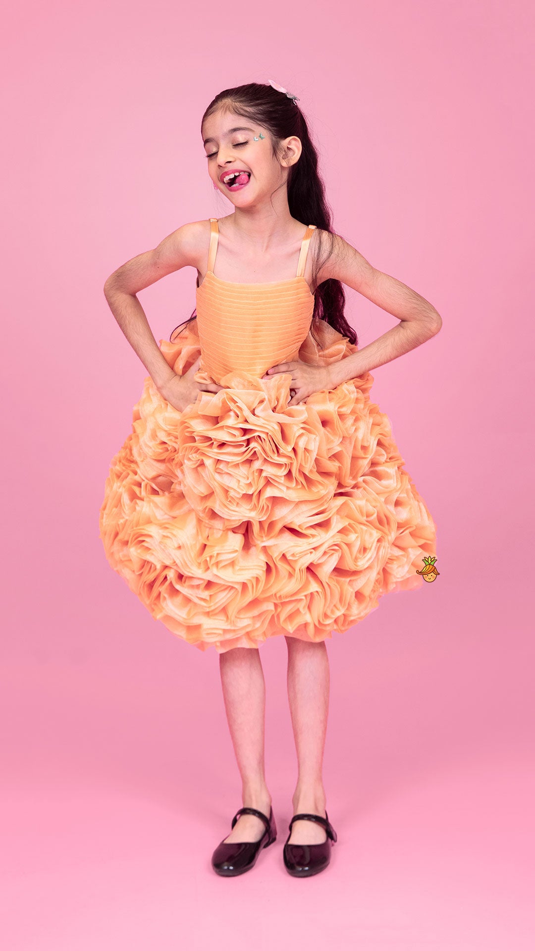 Pleated Yoke Organza Strappy Dress