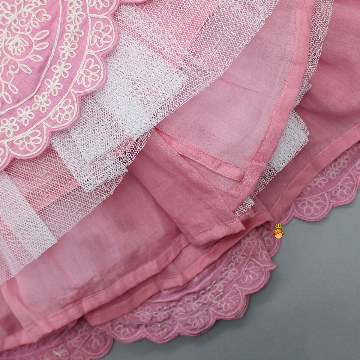 Thread Embroidered Pink Top And Pleated Lehenga