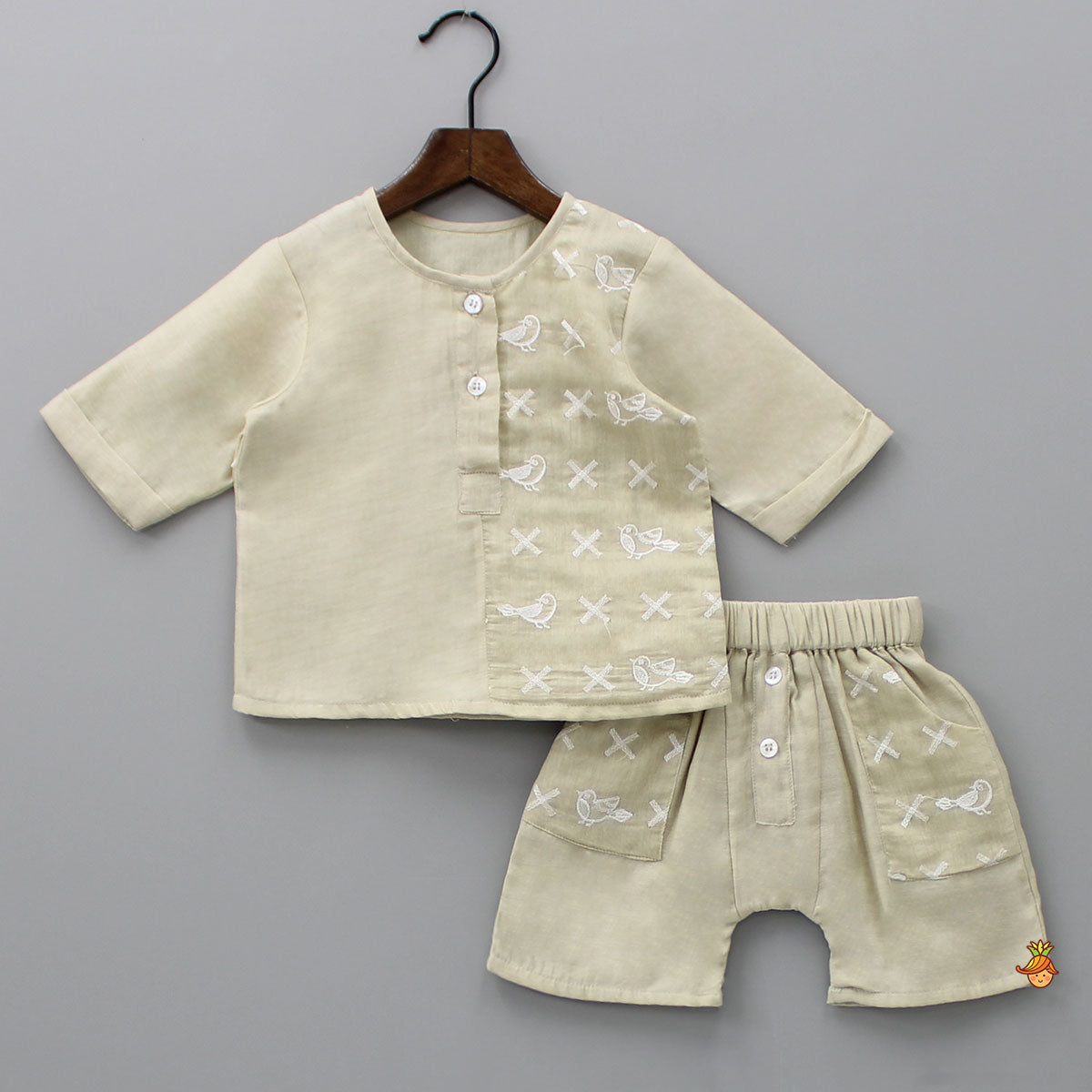 Bird Embroidered Top And Shorts