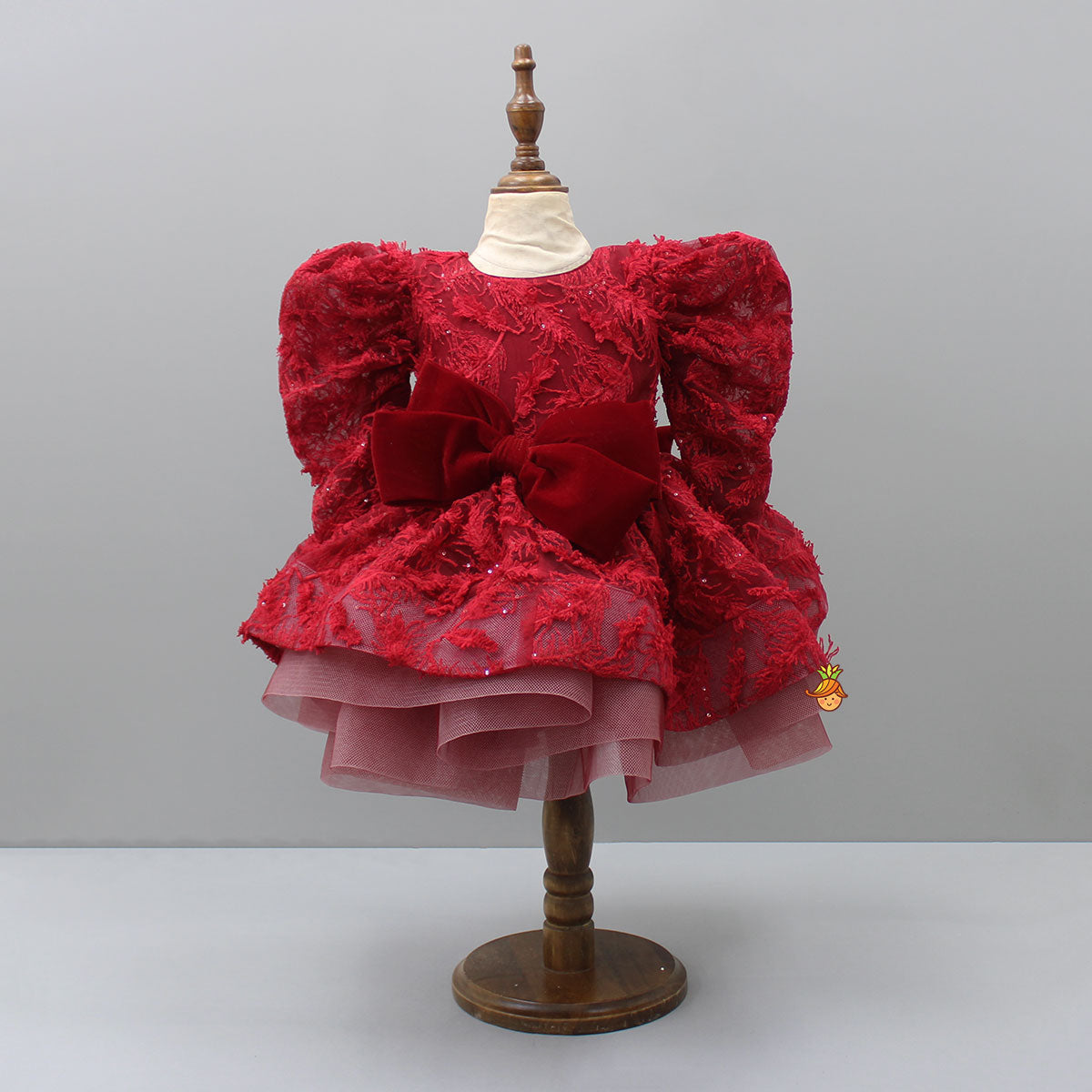 Red Layered Dress And Detachable Bow With Matching Swirled Hair Clip