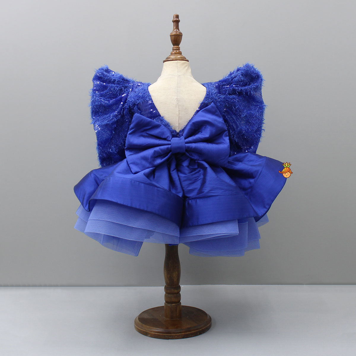 Blue Layered Dress And Detachable Bow With Matching Swirled Hair Clip