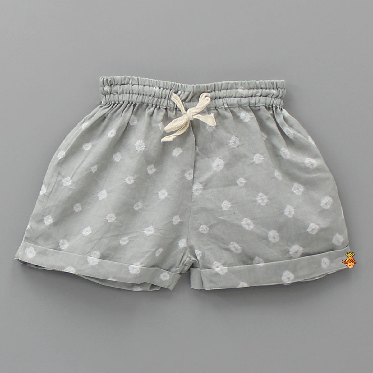 Printed Grey Bandhani Top And Shorts