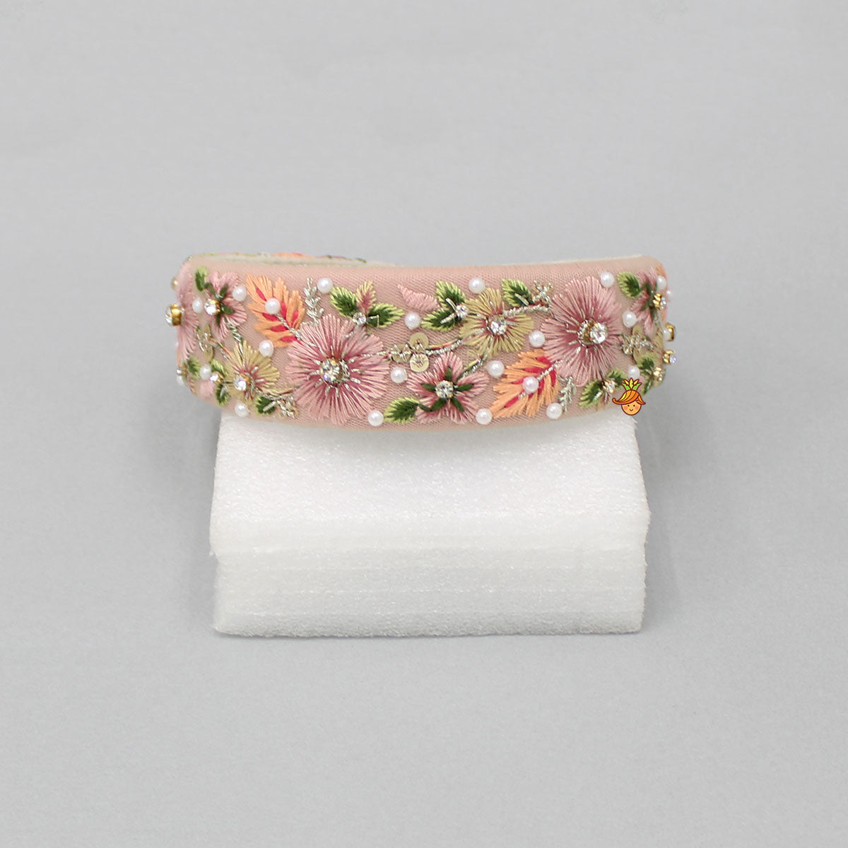 Thread Embroidered Pink Net Hair Band
