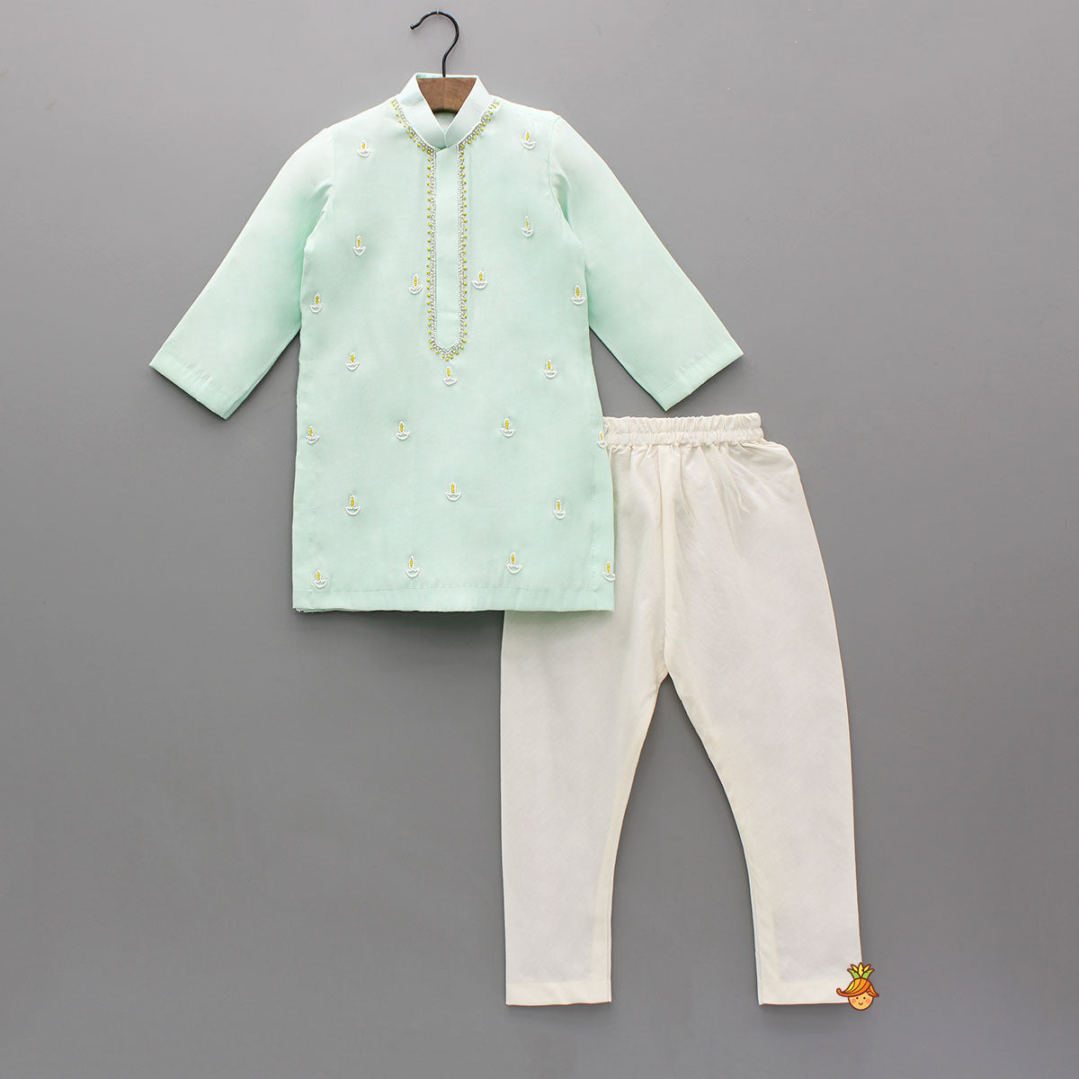 Diya Hand Embroidered Green Kurta And Churidar
