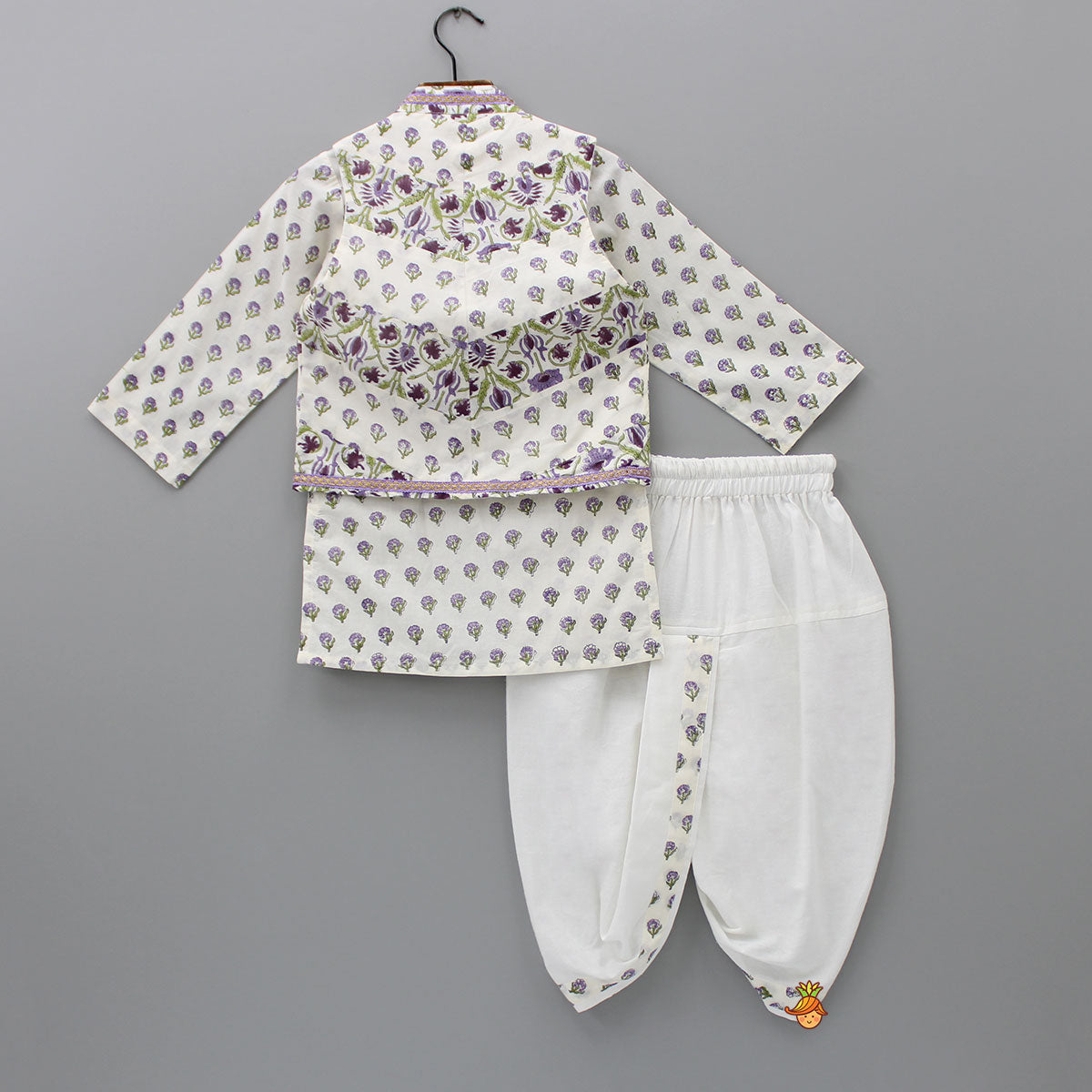 Floral Printed Kurta With Jacket And Dhoti