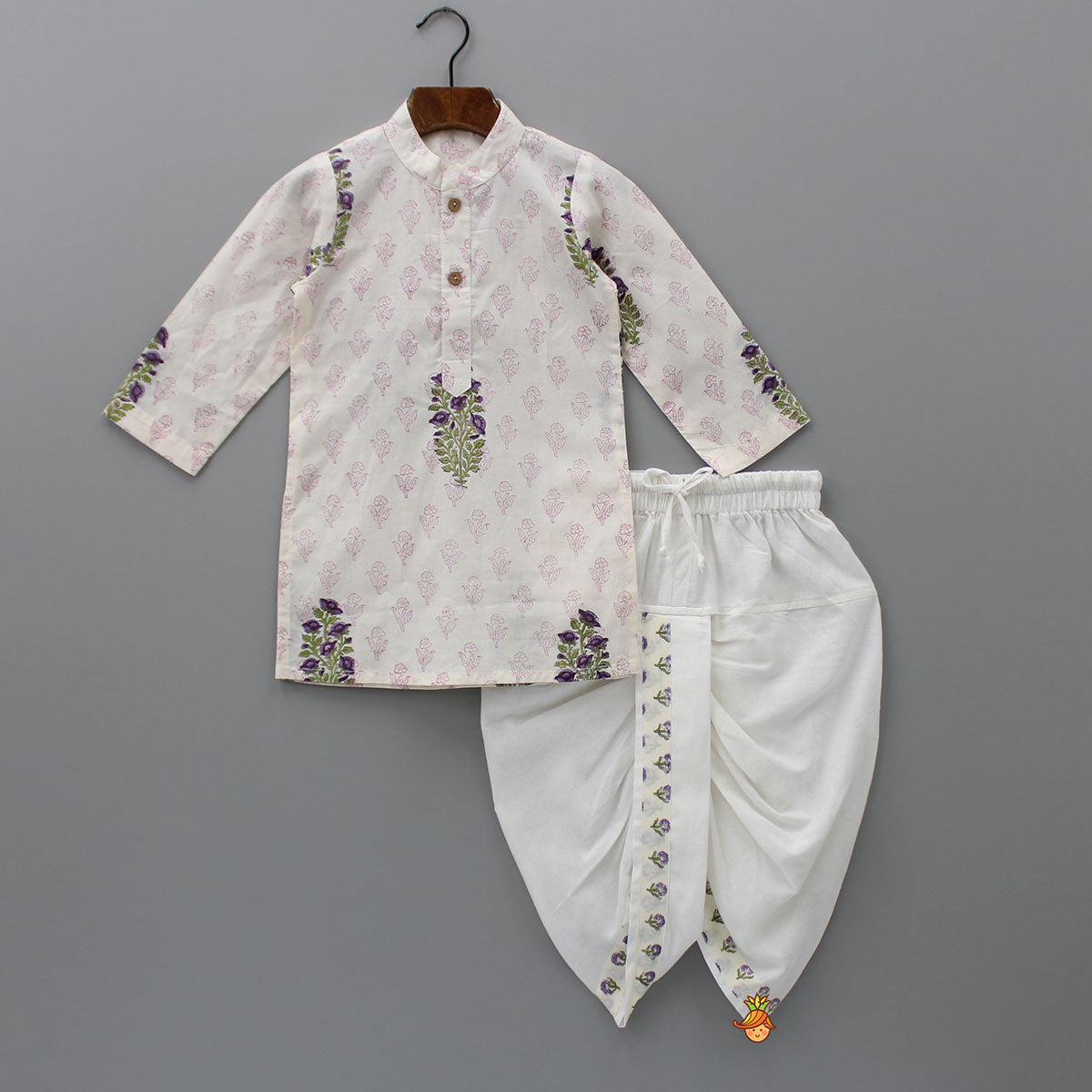 Floral Printed Kurta And Stylish Jacket With Dhoti