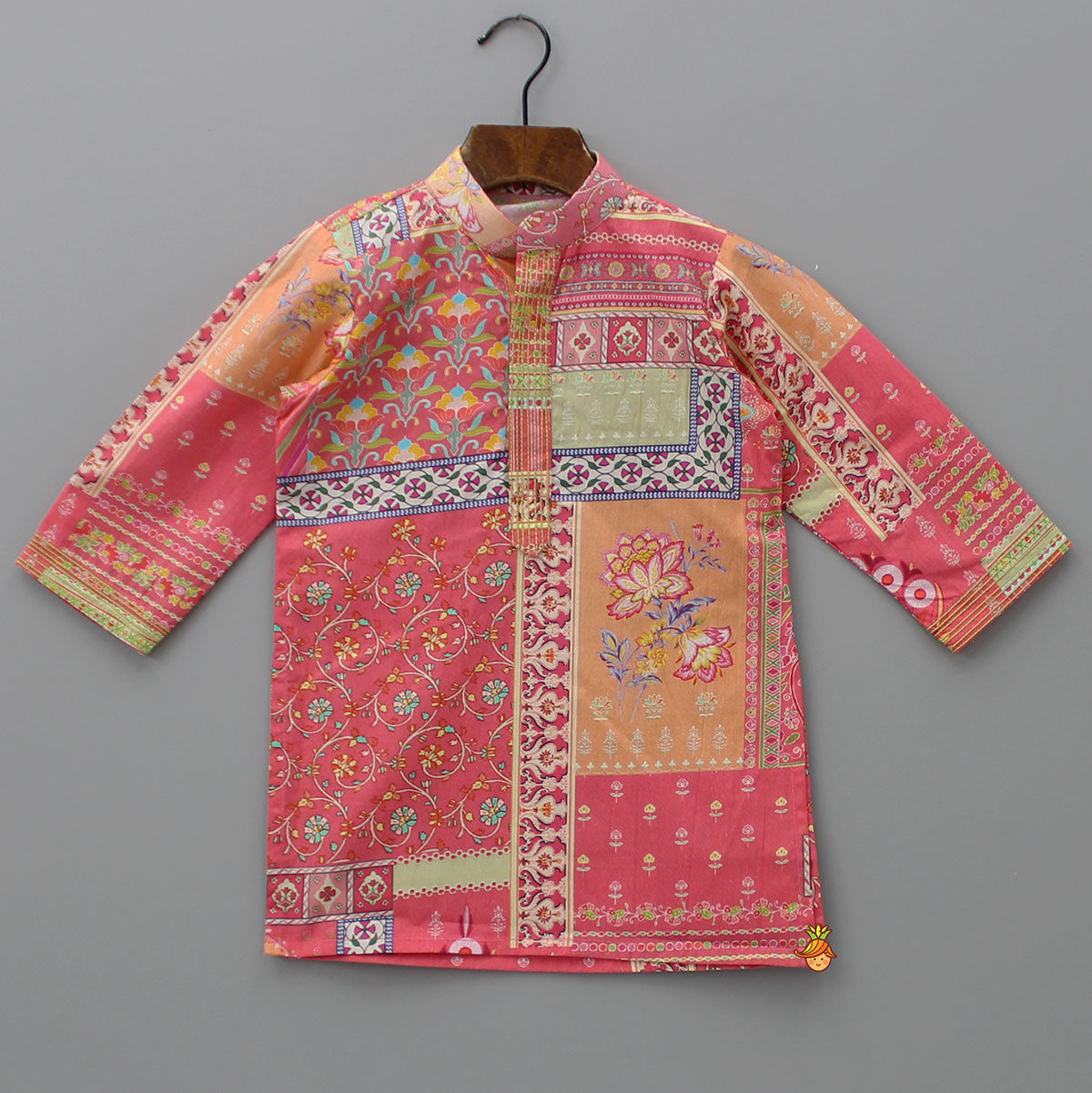 Orange Printed Kurta With Jacket And Pyjama