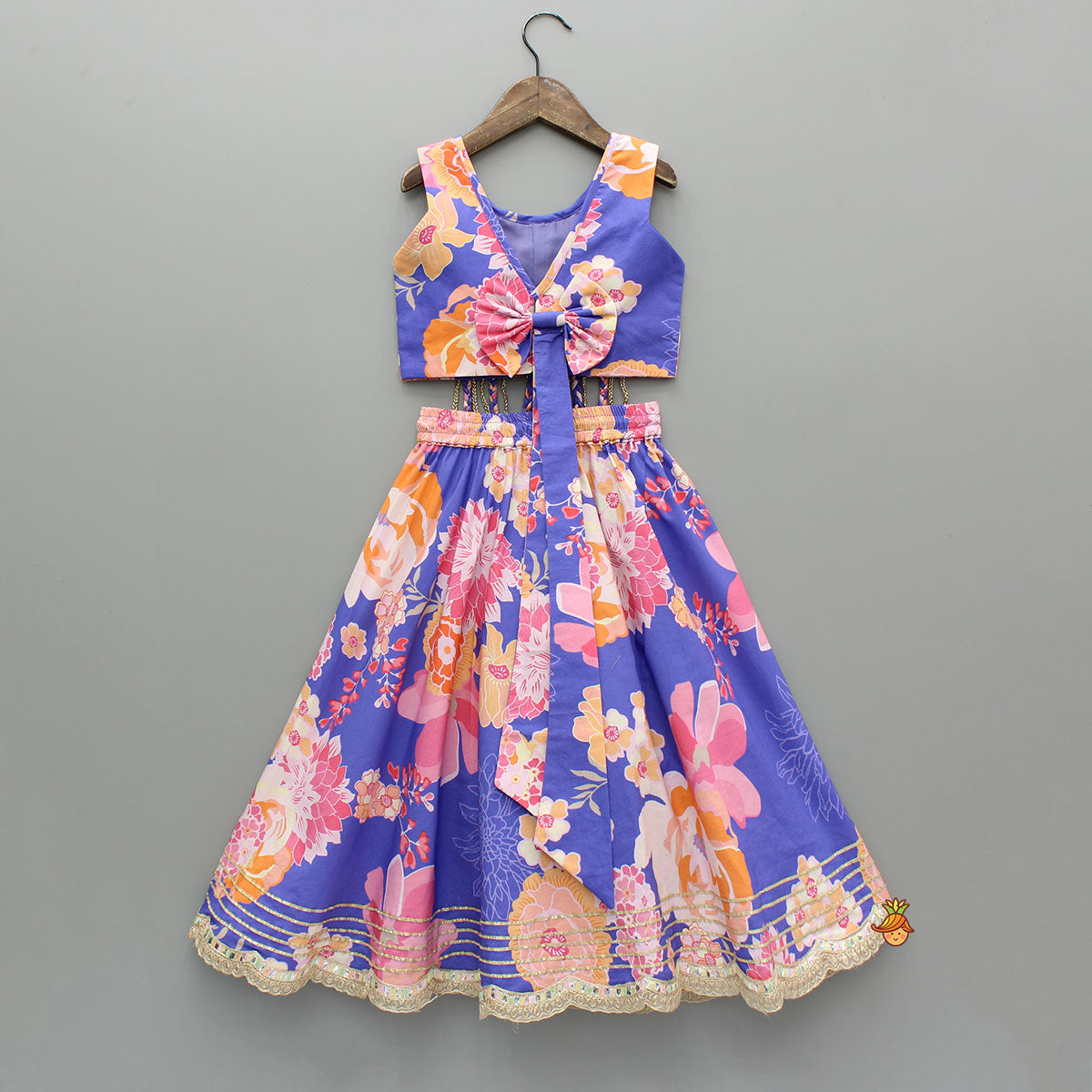 Purple Floral Printed Top With Gota Lace Work Lehenga