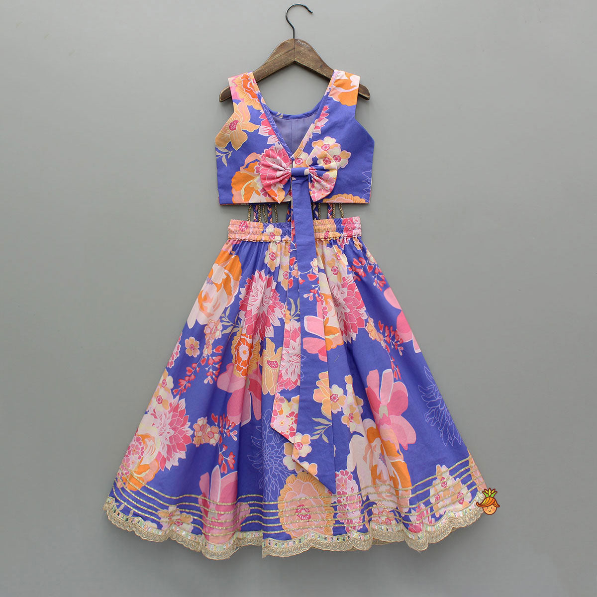 Purple Floral Printed Top With Gota Lace Work Lehenga