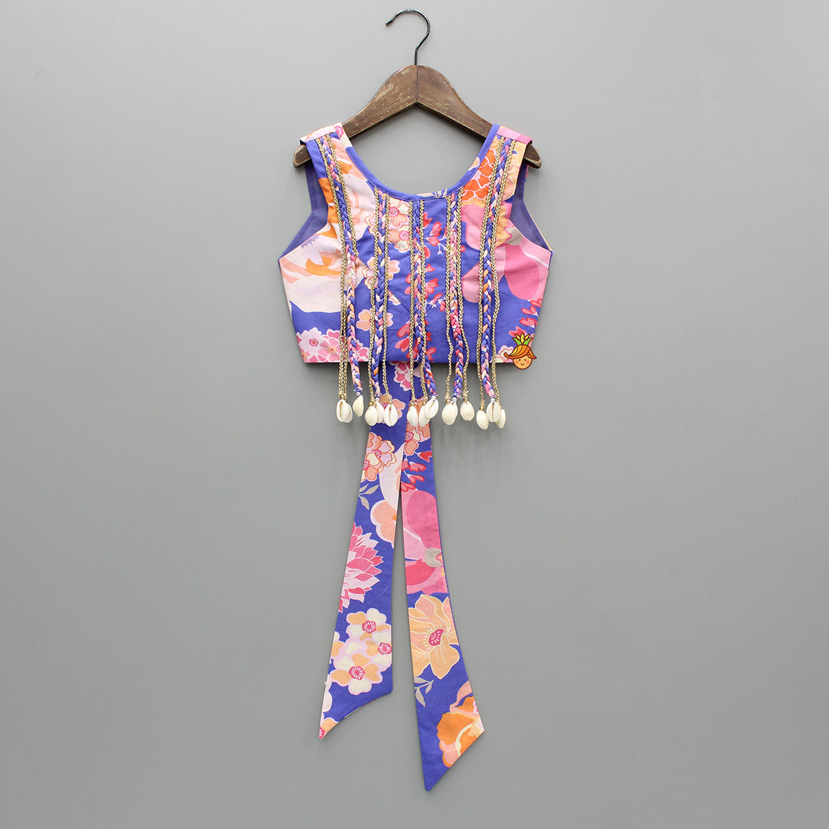 Purple Floral Printed Top With Gota Lace Work Lehenga