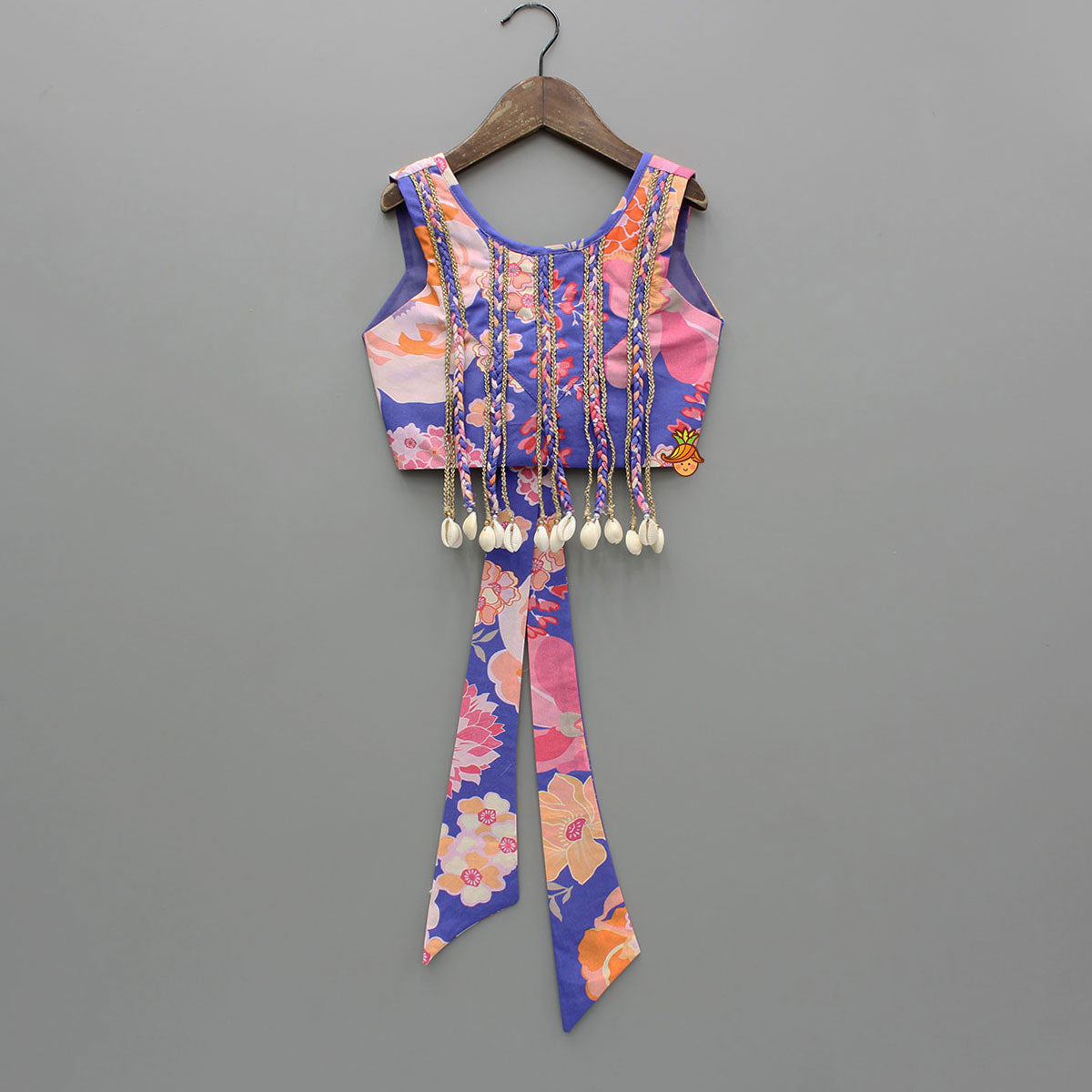 Purple Floral Printed Top With Gota Lace Work Lehenga