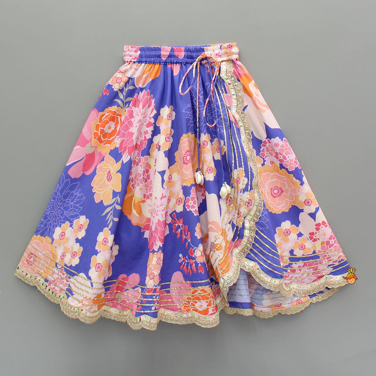 Purple Floral Printed Top With Gota Lace Work Lehenga