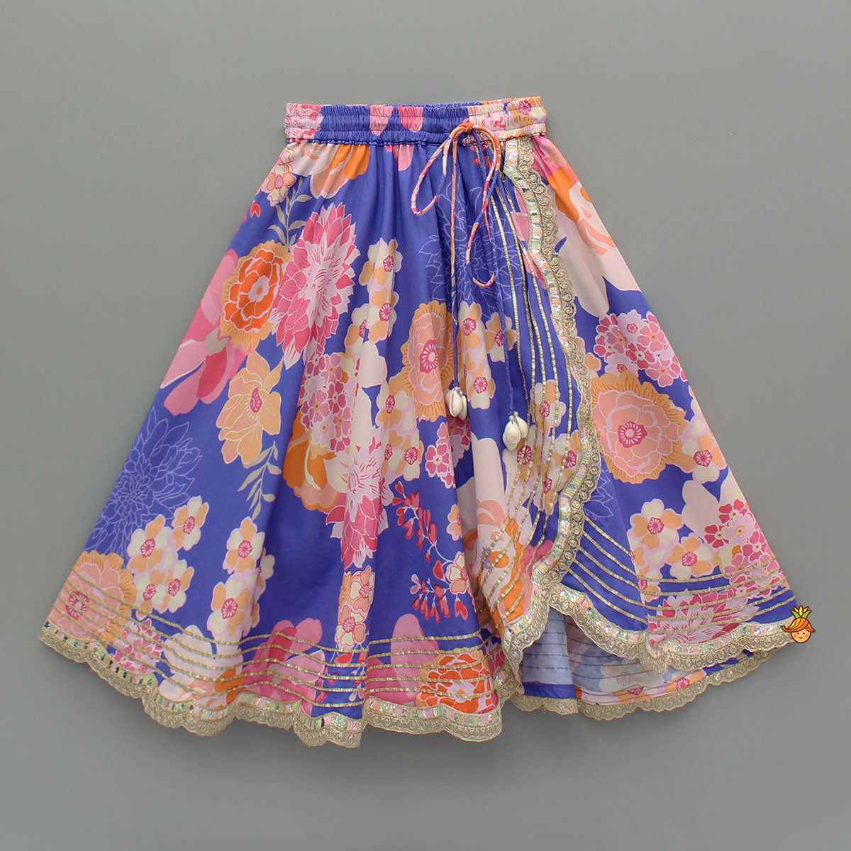Purple Floral Printed Top With Gota Lace Work Lehenga
