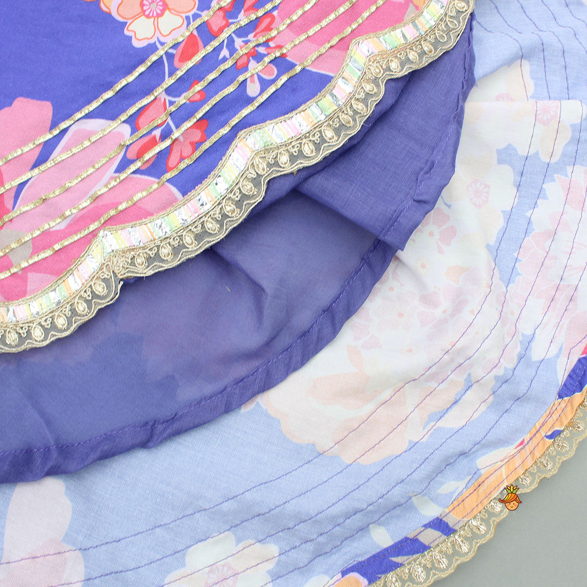 Purple Floral Printed Top With Gota Lace Work Lehenga