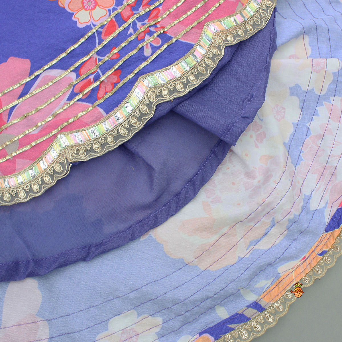 Purple Floral Printed Top With Gota Lace Work Lehenga