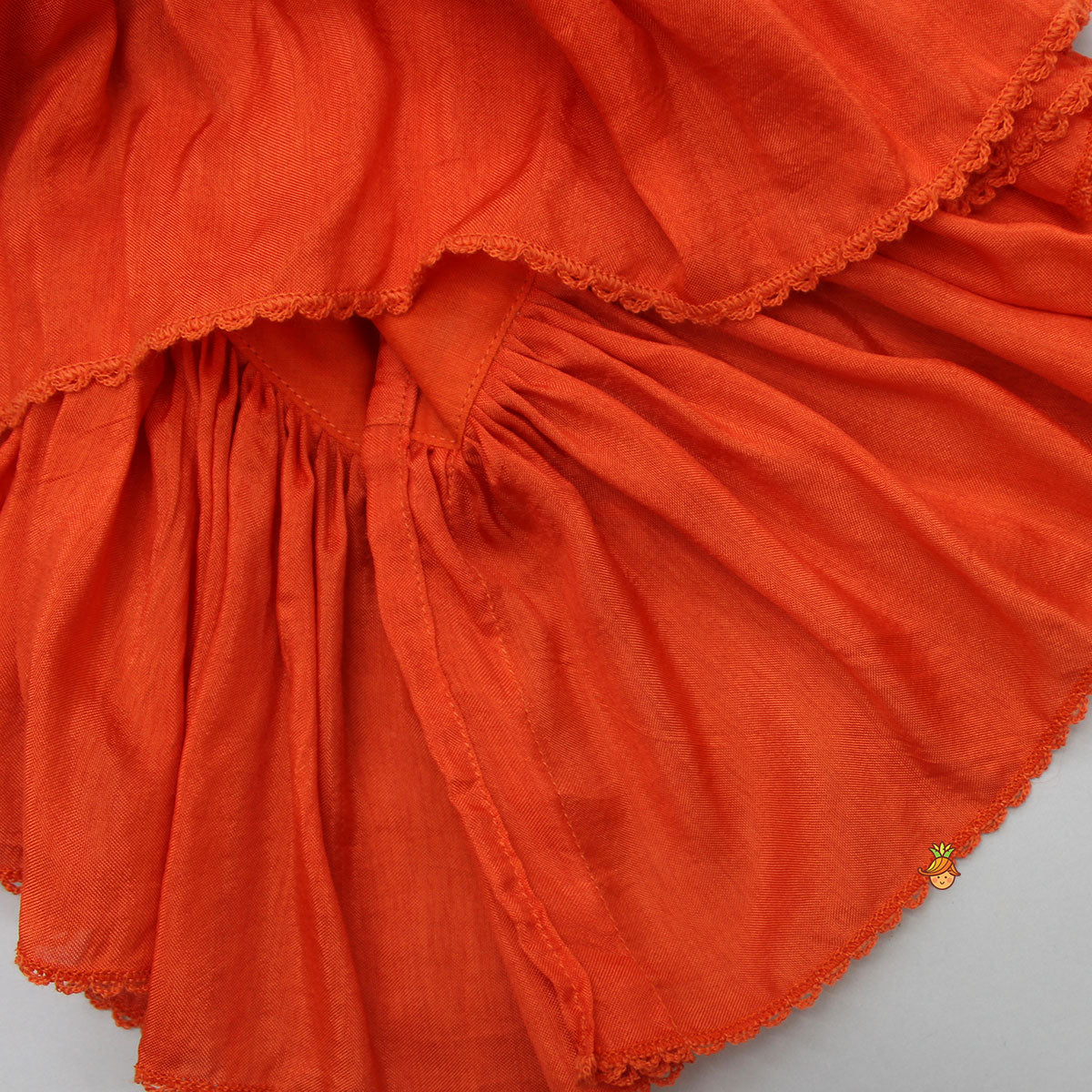 Embroidered Stylish Orange Top And Pleated Lehenga