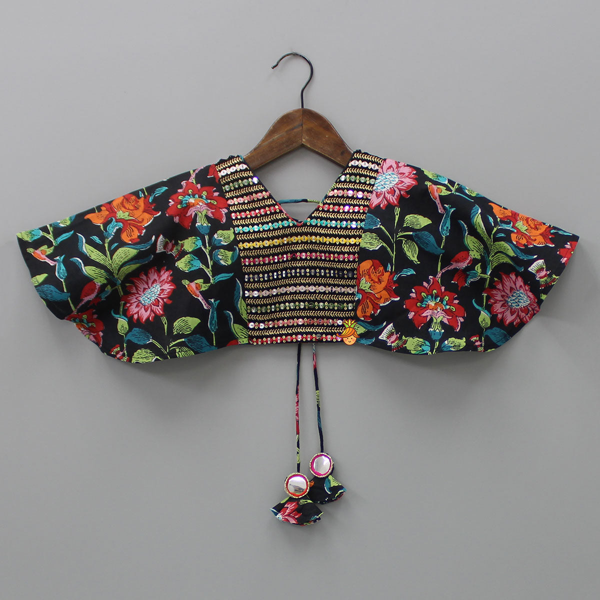Floral Printed Top And Palazzo With Attached Potli