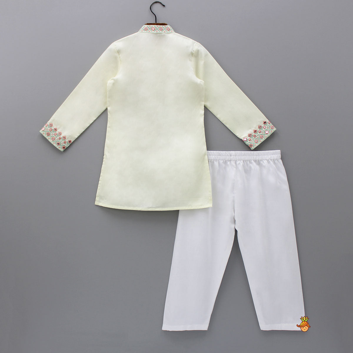 Faux Mirror Work And Thread Embroidered Kurta With Pyjama