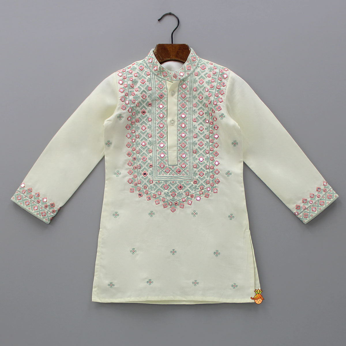 Faux Mirror Work And Thread Embroidered Kurta With Pyjama