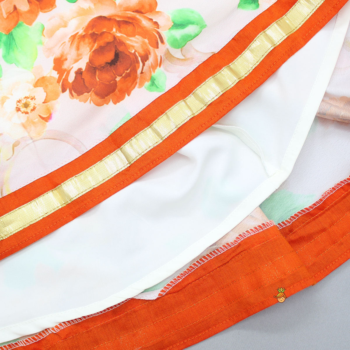 Orange Top And Floral Printed Lehenga With Net Dupatta