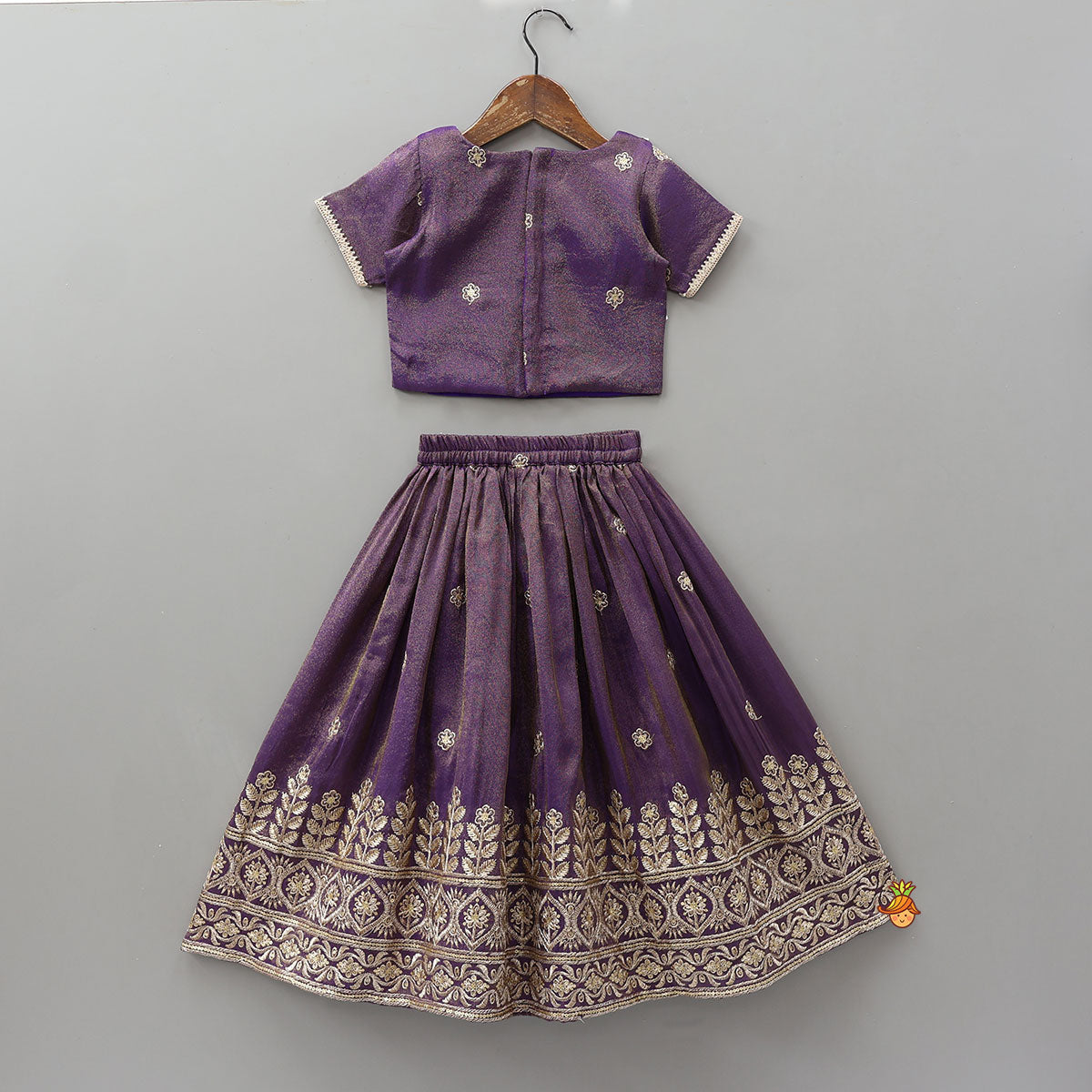 Embroidered Purple Top And Pleated Lehenga With Net Dupatta