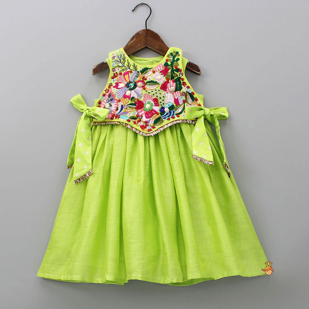 Green Kurti With Embroidered Top