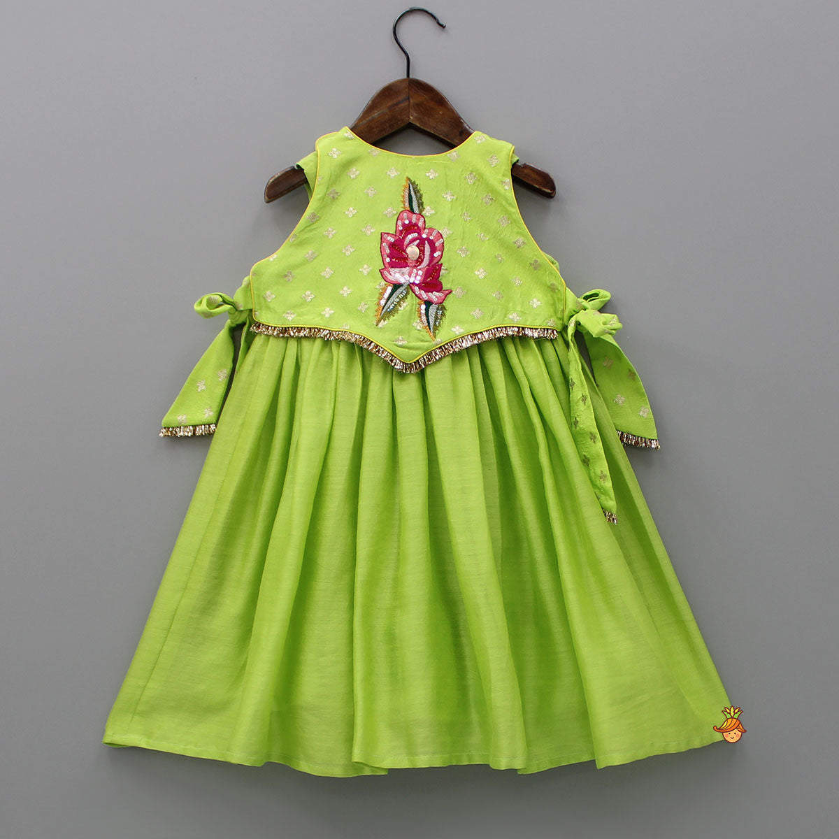Green Kurti With Embroidered Top