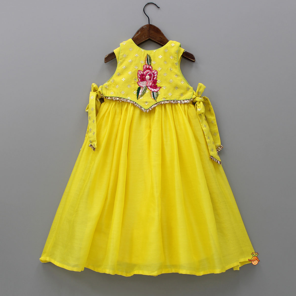 Yellow Kurti With Embroidered Top