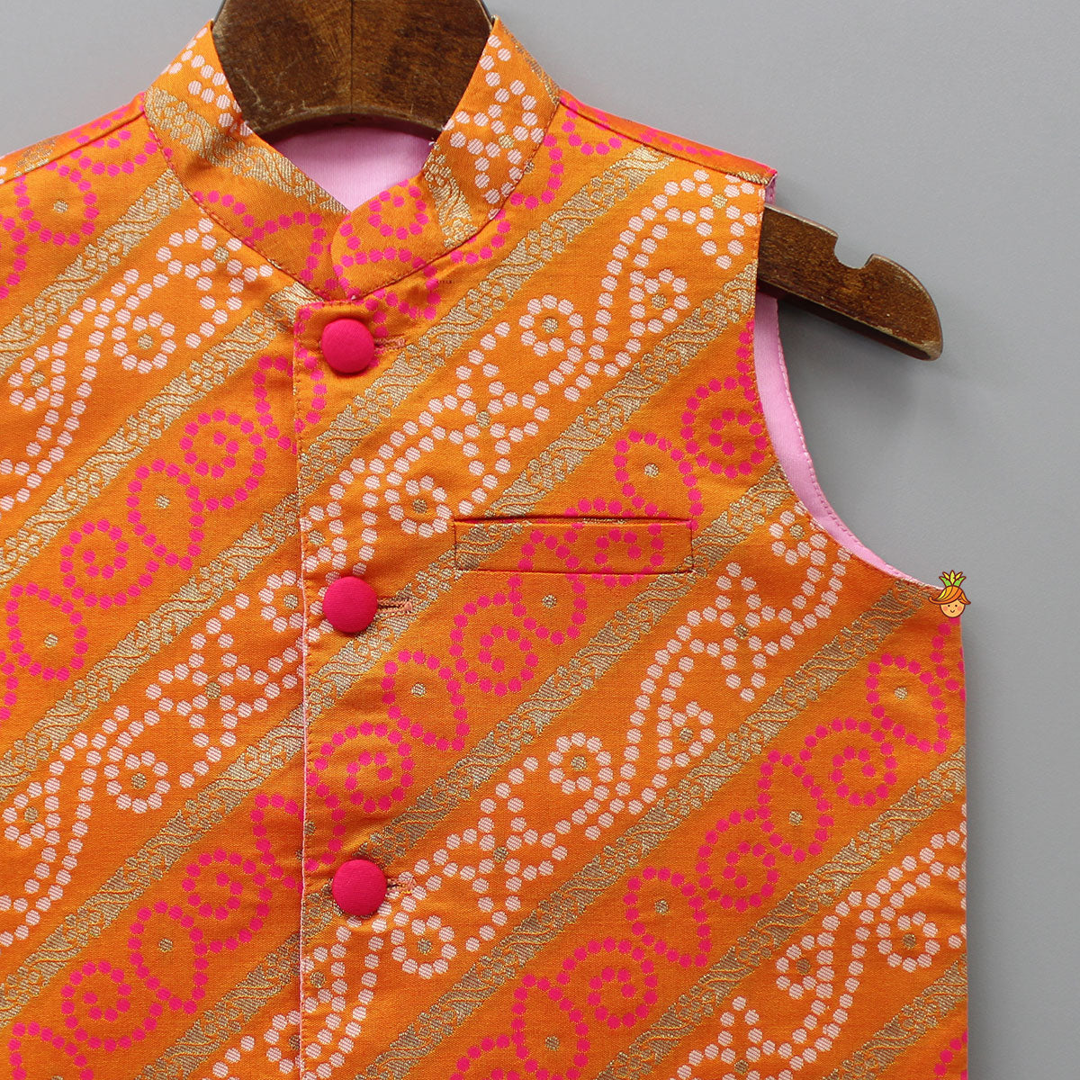 Orange Bandhani Printed Jacket