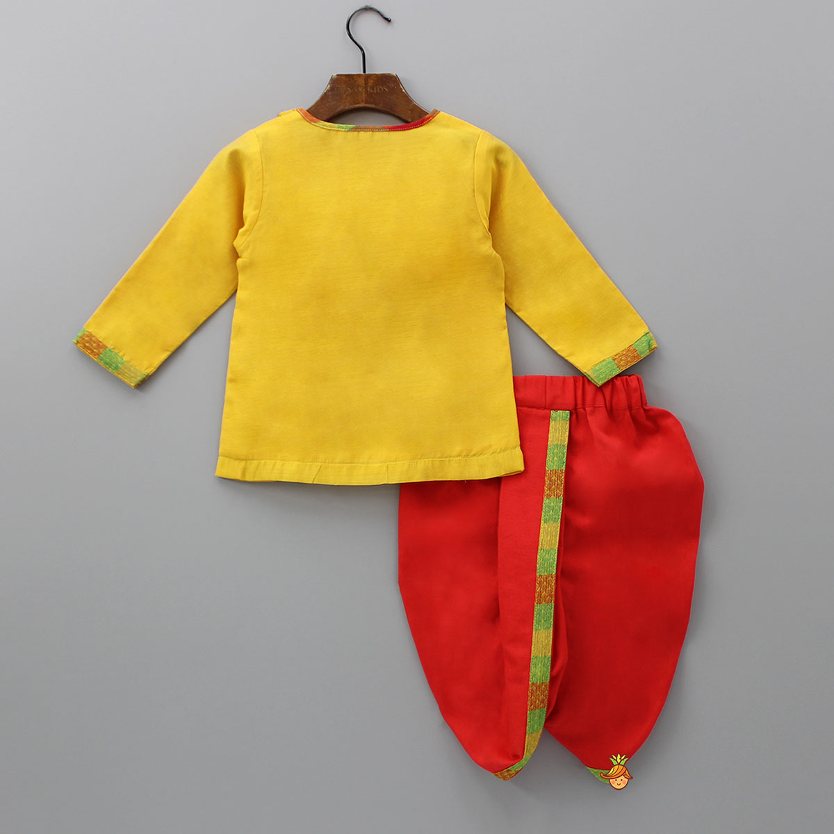 Angarkha Style Yellow Kurta And Dhoti With Mukut