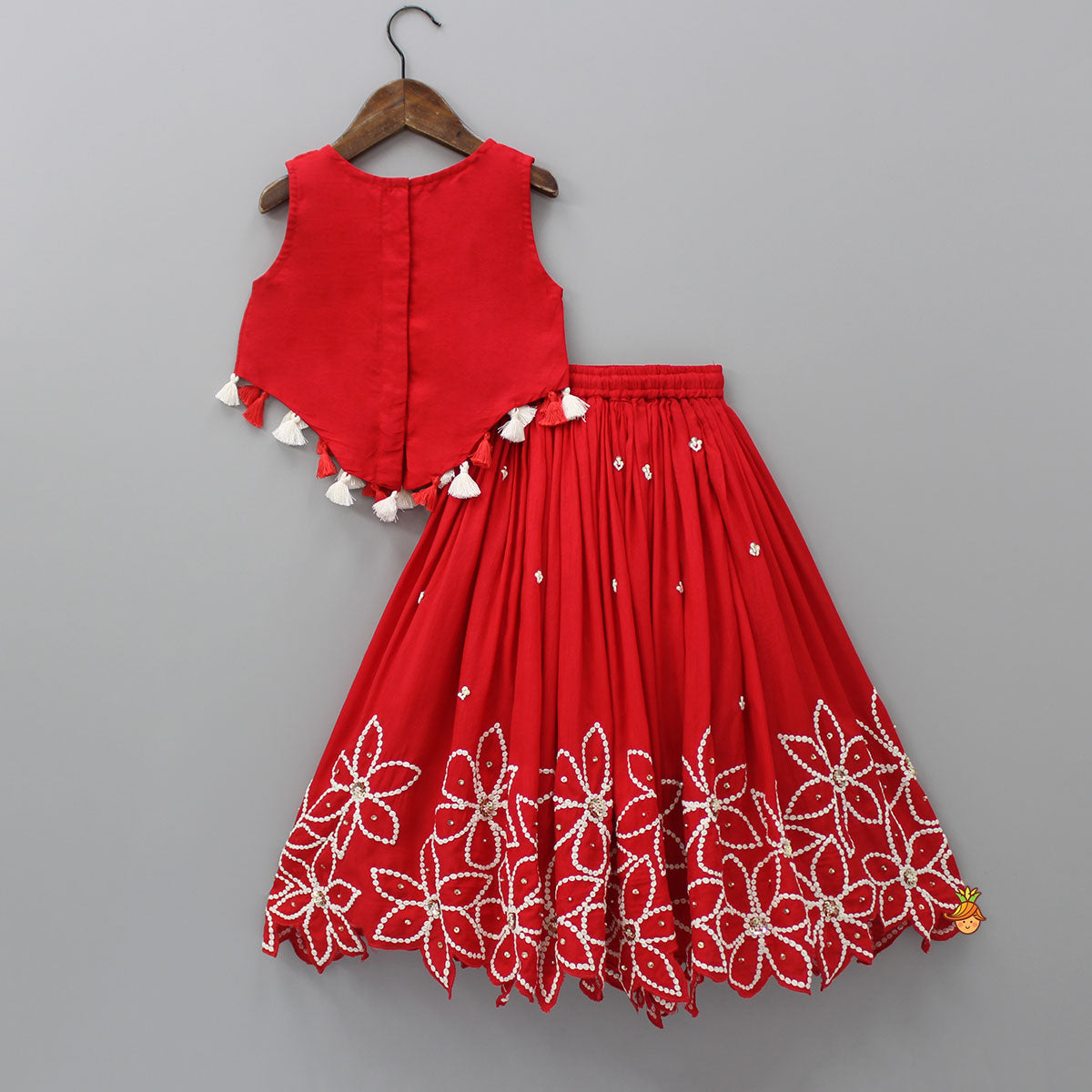 Embroidered Red Top And Pleated Lehenga