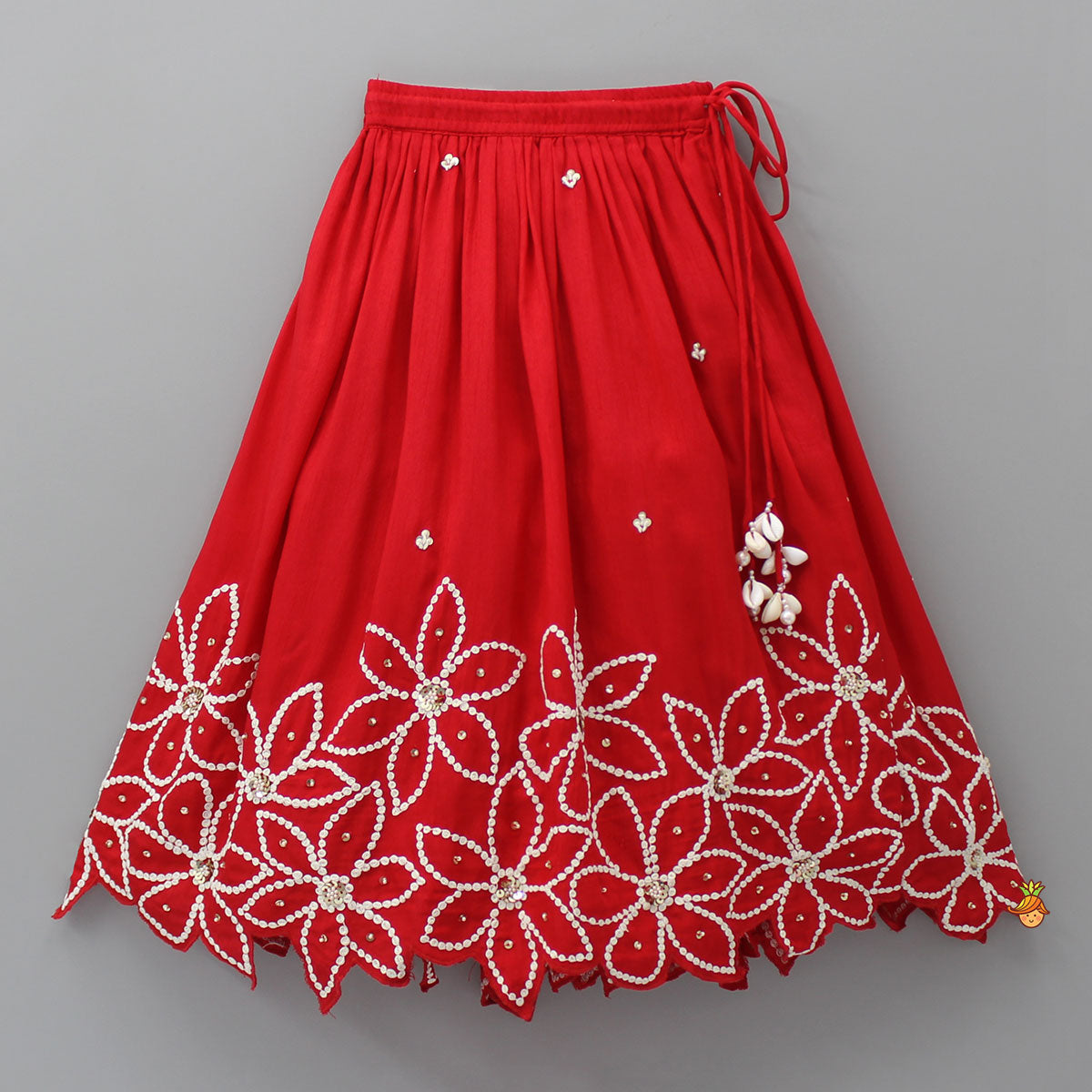 Embroidered Red Top And Pleated Lehenga