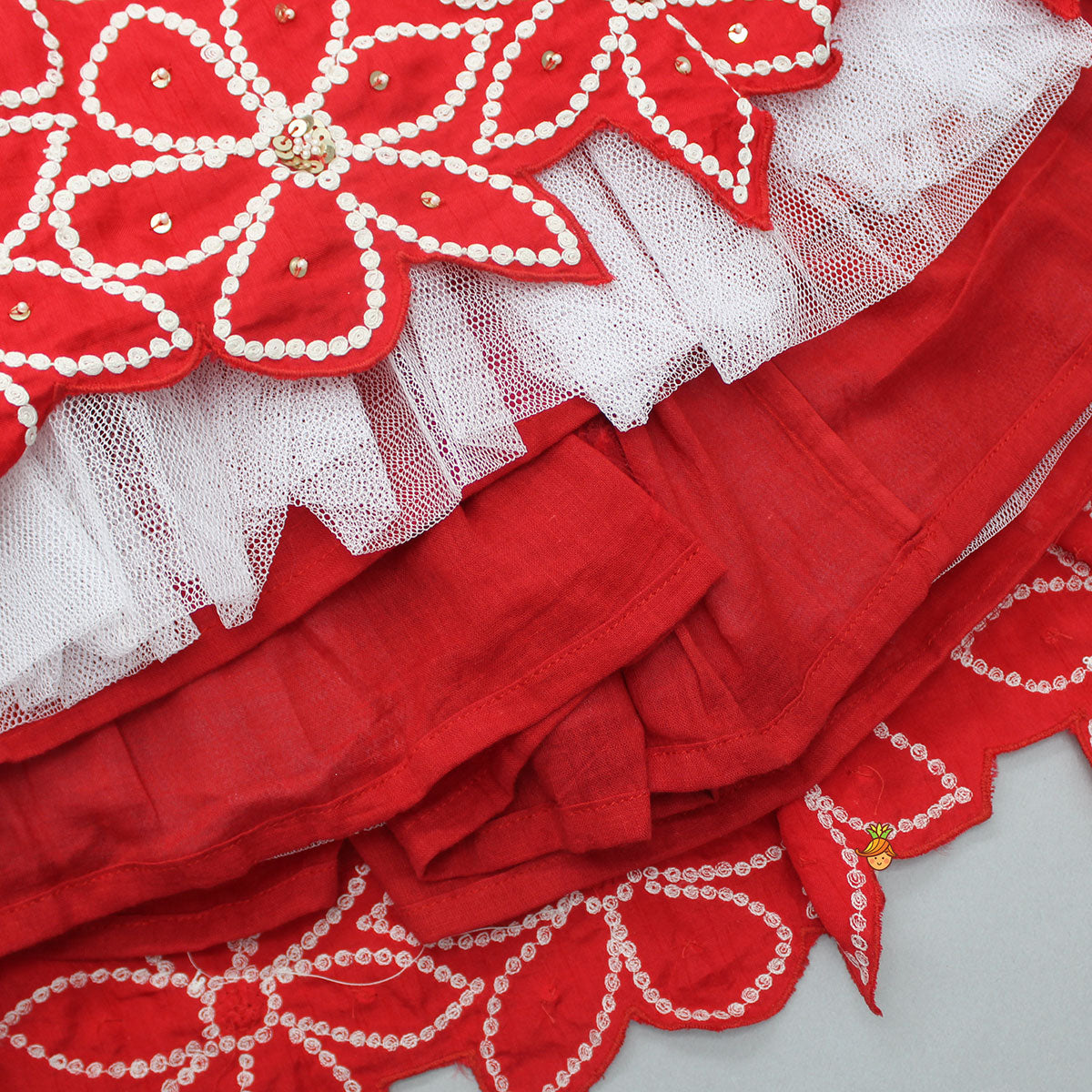 Embroidered Red Top And Pleated Lehenga