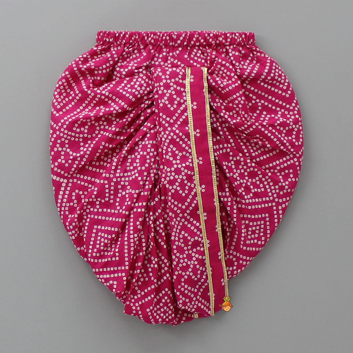 Pink Bandhani Printed Kurta And Dhoti With Cap And Booties