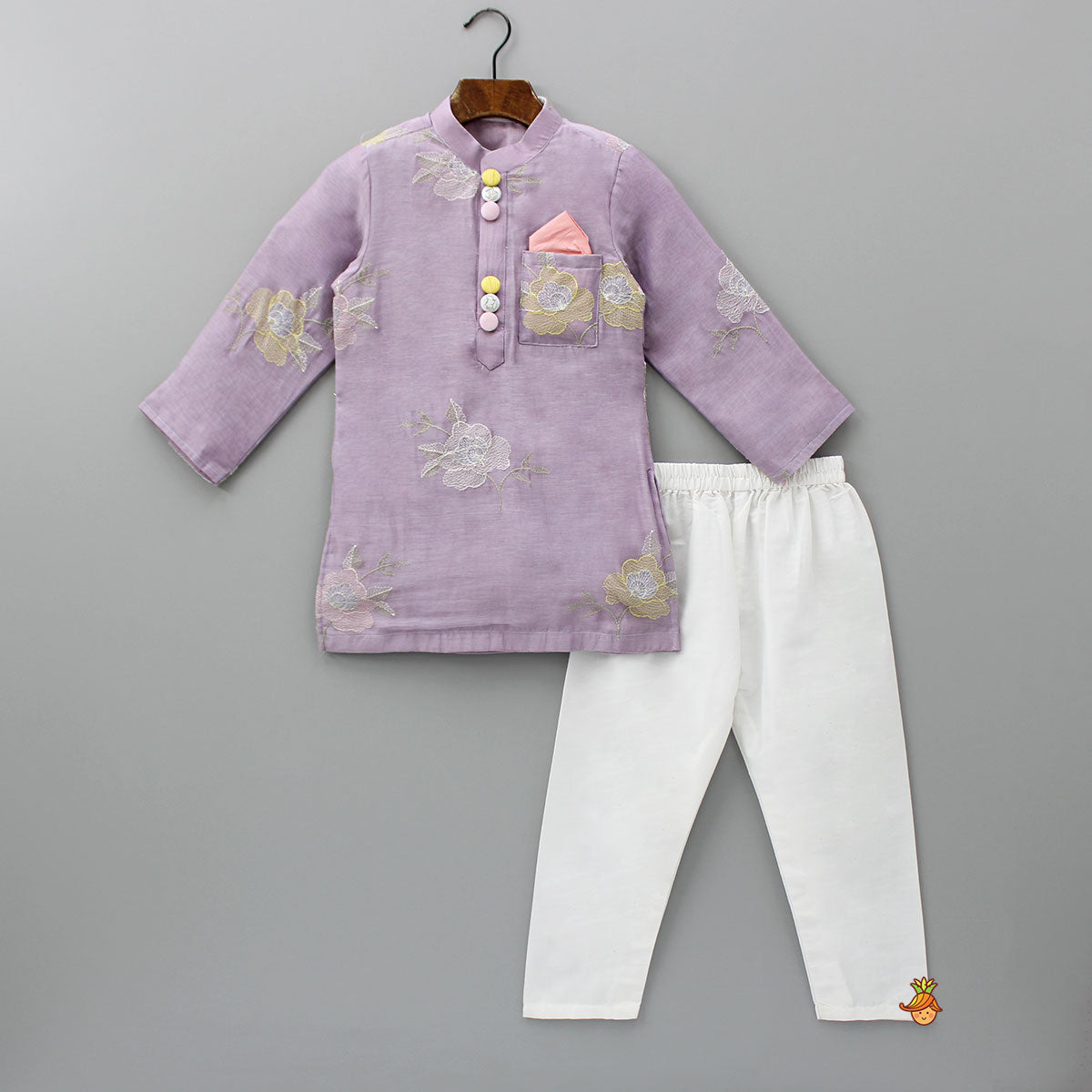 Embroidered Lavender Kurta With Pyjama