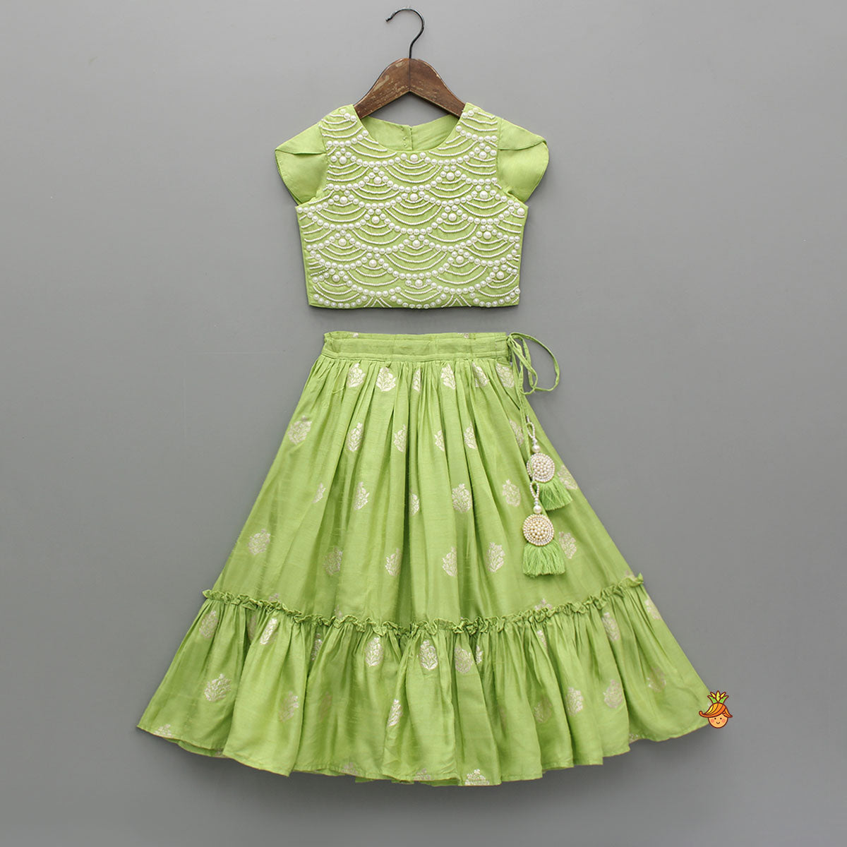 Embroidered Top Green And Brocade Lehenga