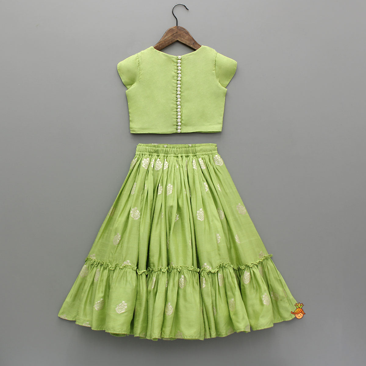 Embroidered Top Green And Brocade Lehenga