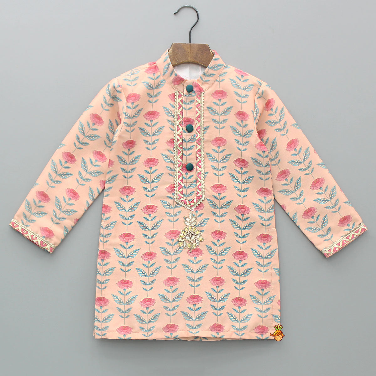 Peach Floral Printed Kurta With Pyjama