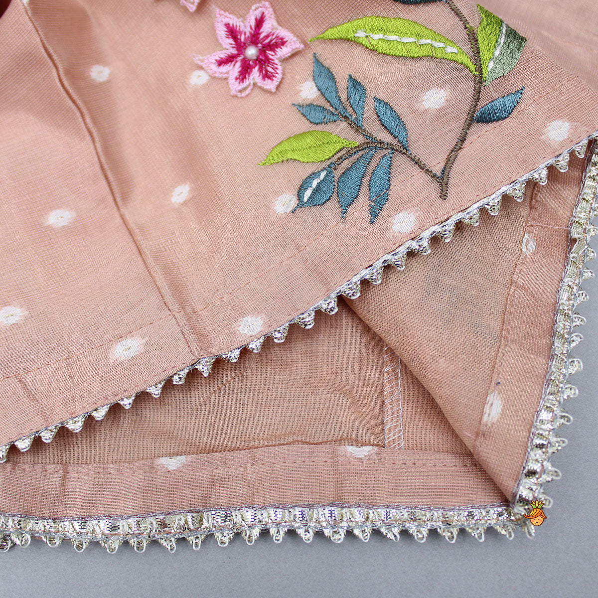 Peach Butti Work Embroidered Top With Lehenga