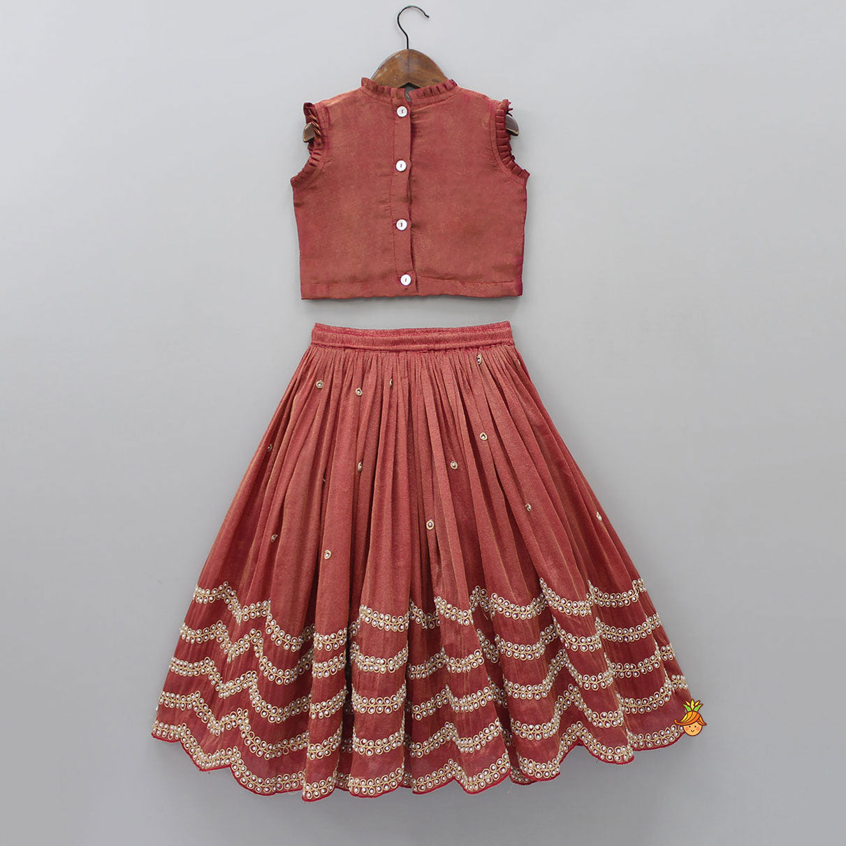 Thread Embroidered Top And Pleated Lehenga