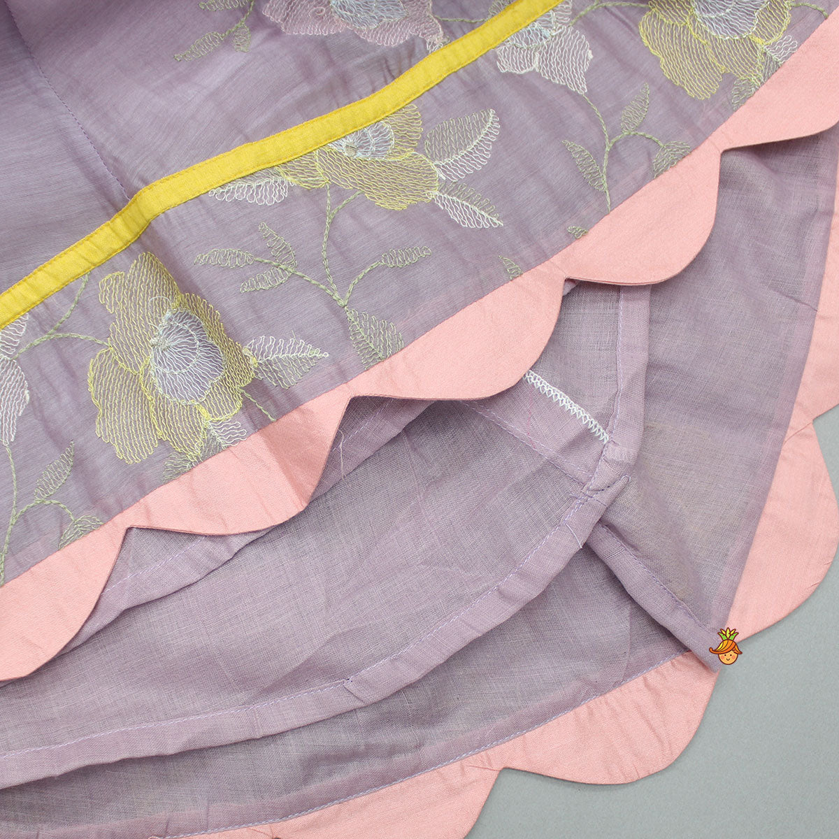 Lavender Thread Embroidered Kurti And Tulip Dhoti With Dupatta