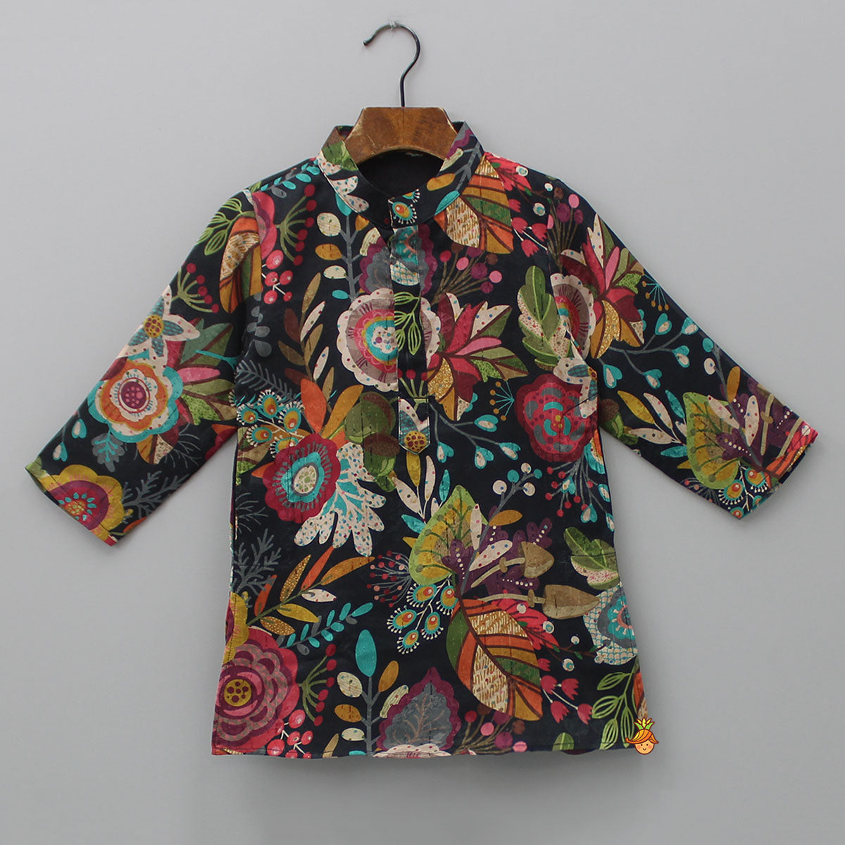 Multicolour Floral Printed Kurta And Black Pyjama