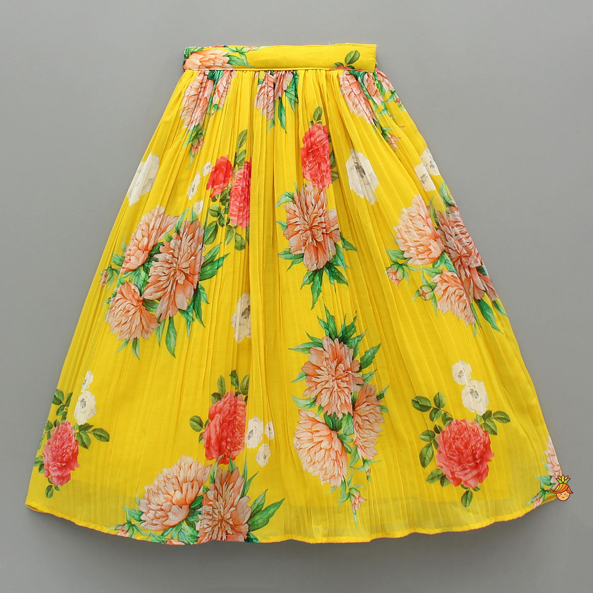 One Shoulder Flower Printed Top And Frilly Lehenga