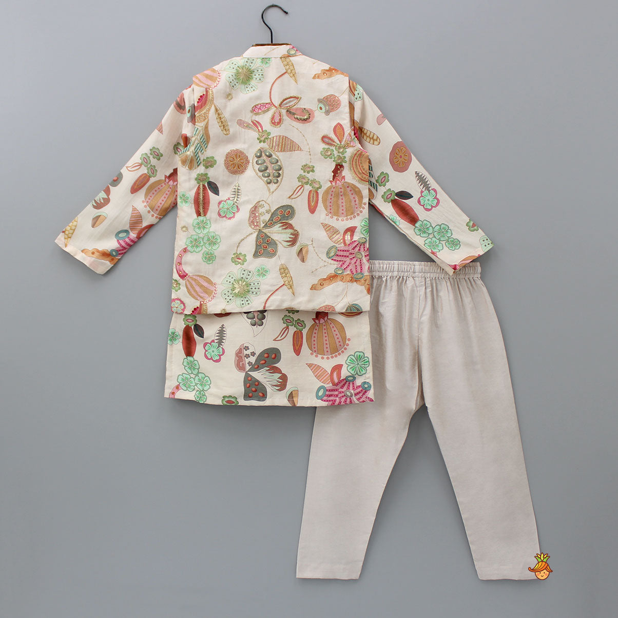 Multicolour Printed Kurta And Jacket With Pyjama