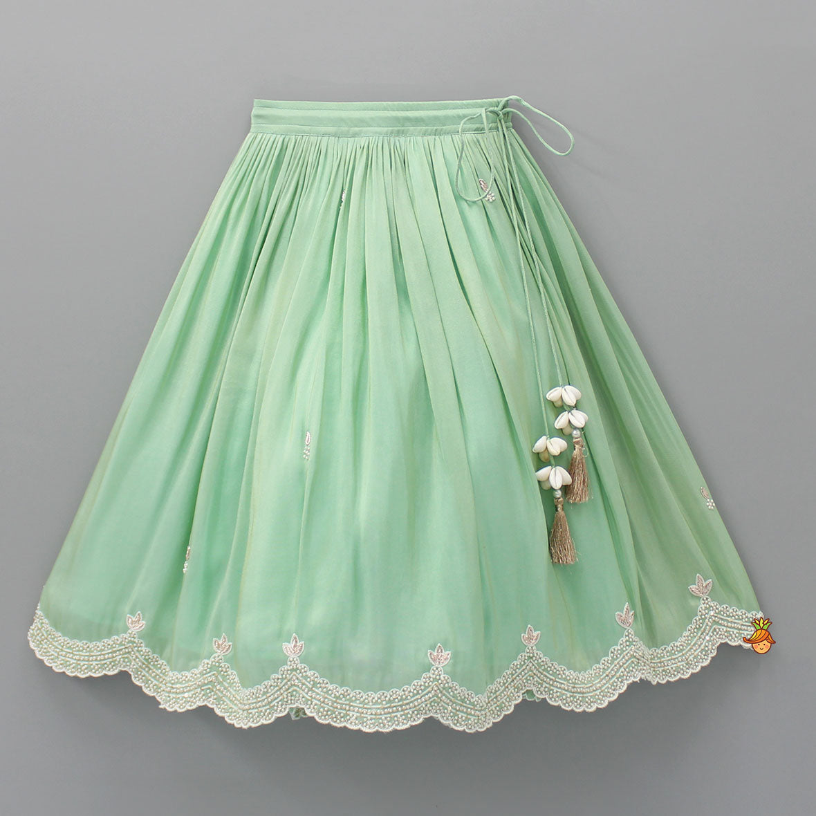 Embroidered Green Top And Pleated Lehenga