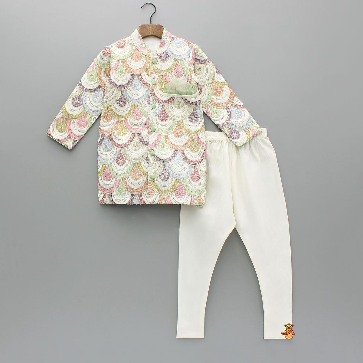 Multicoloured Embroidered Sherwani With Churidar