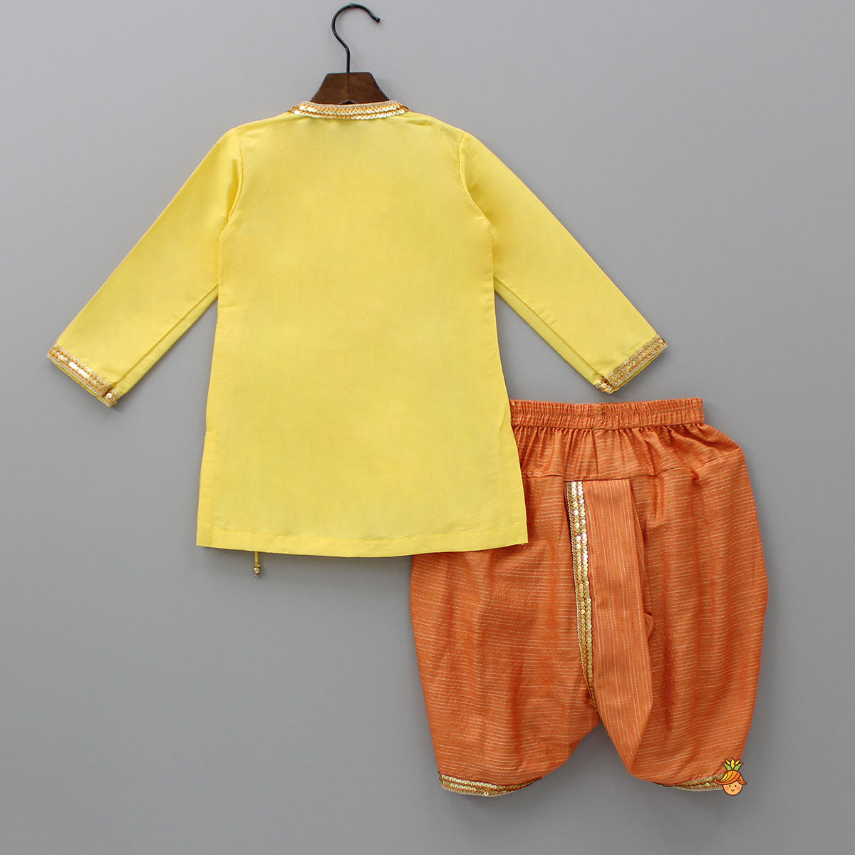 Angarkha Style Yellow Kurta And Orange Dhoti